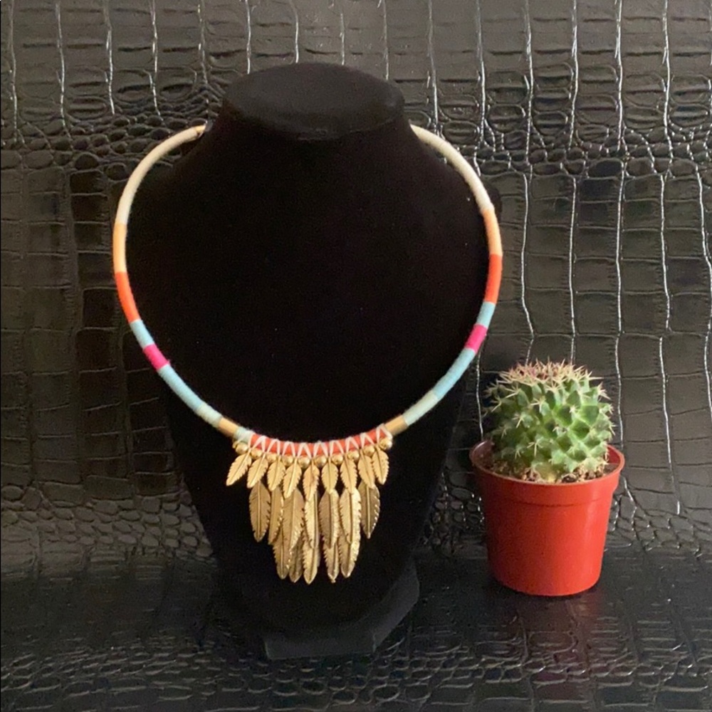 Multi-Colored Wired Feather Necklace